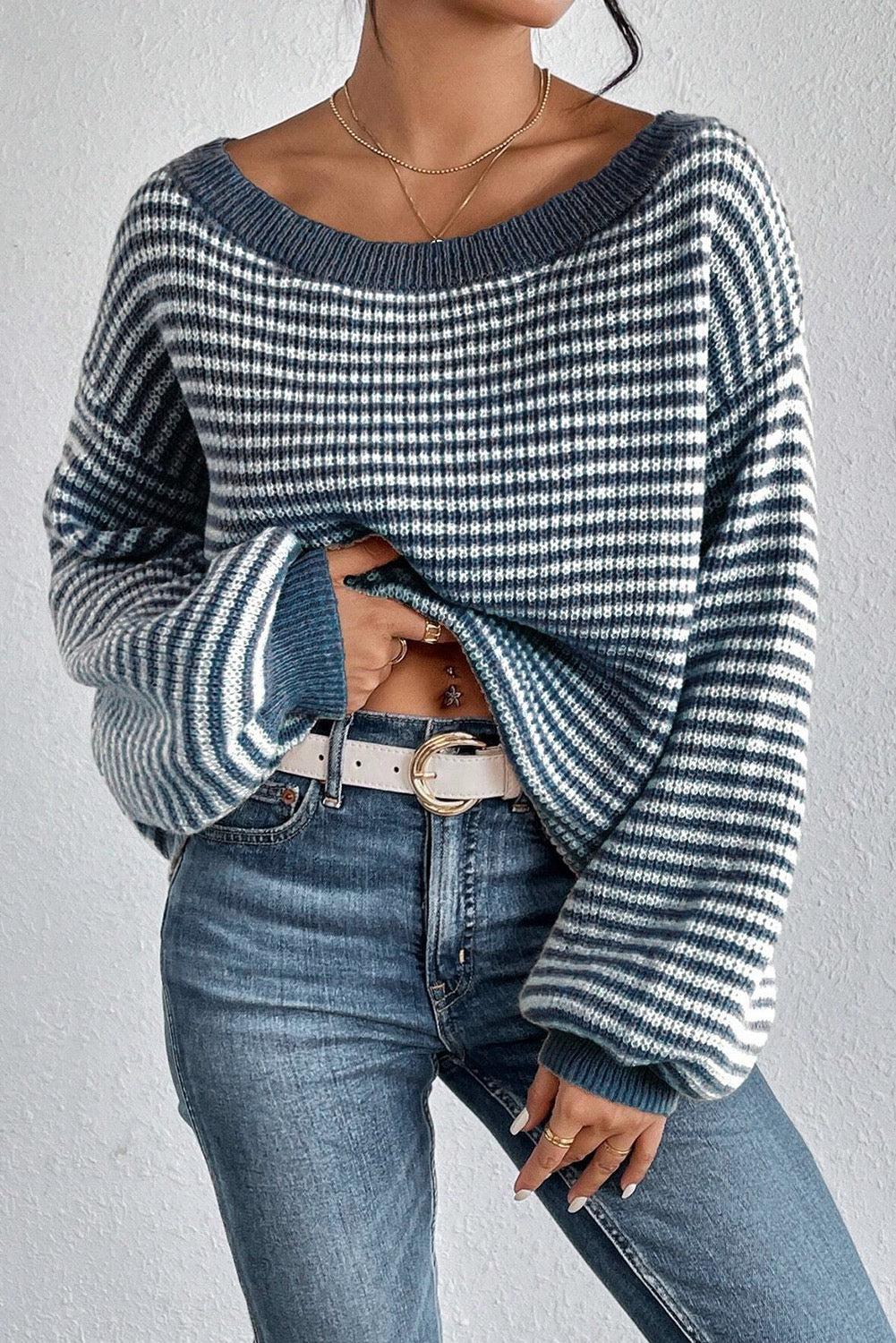 Blue Horizon Off-The-Shoulder Sweater