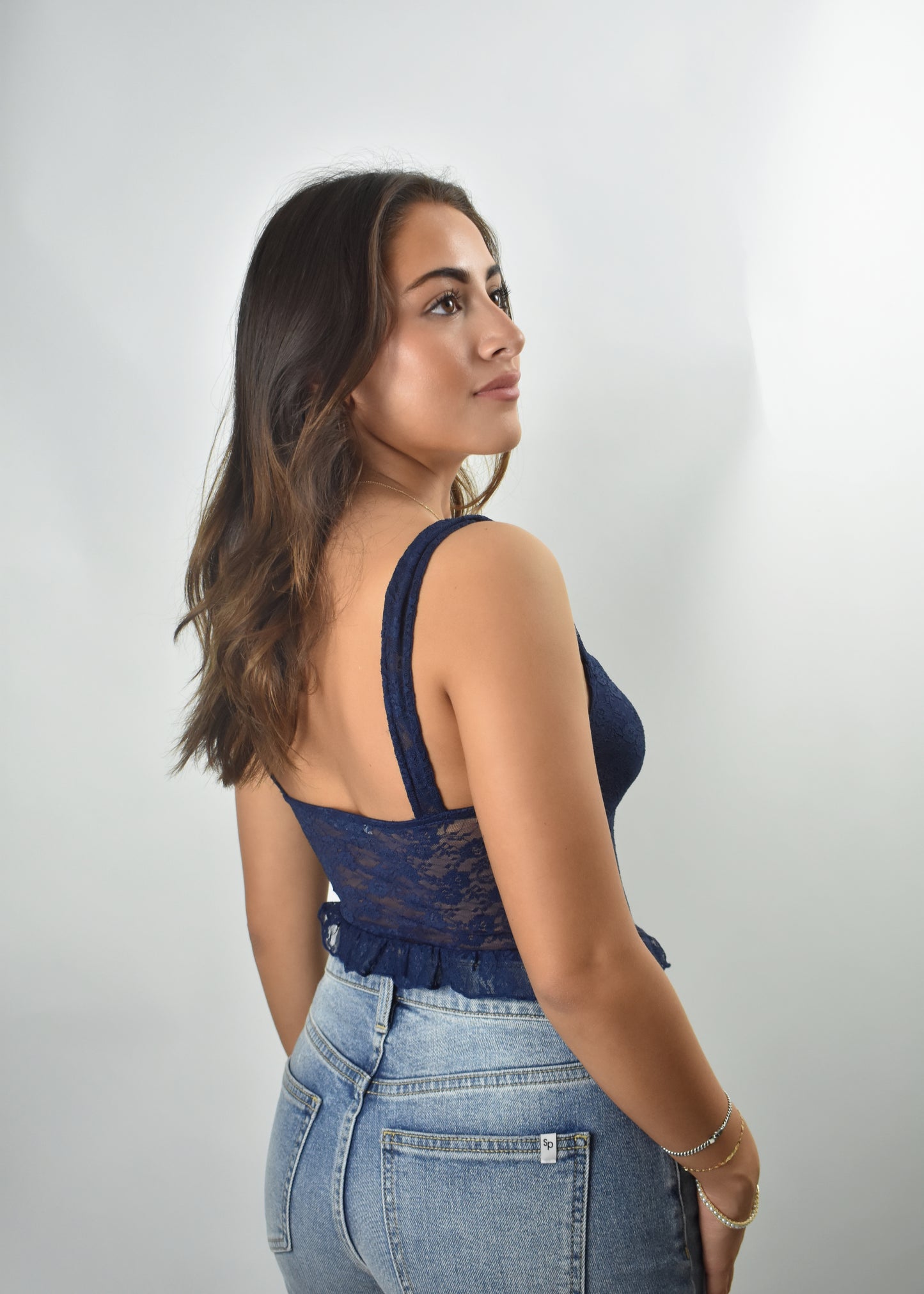 Midnight Lace Ruffle Hem Top