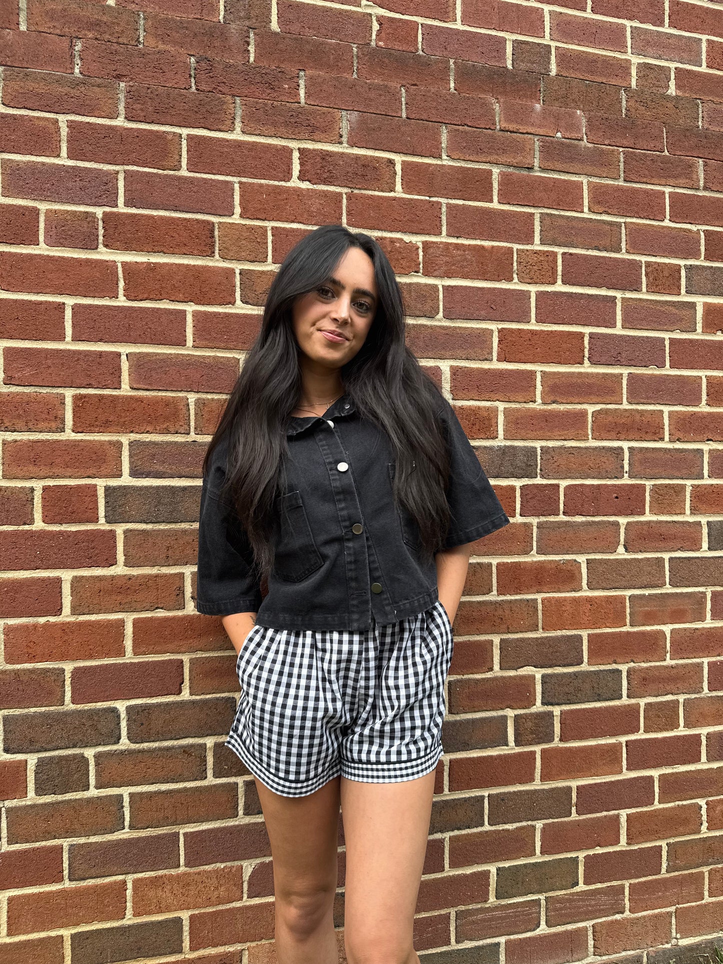 Black Gingham Shorts