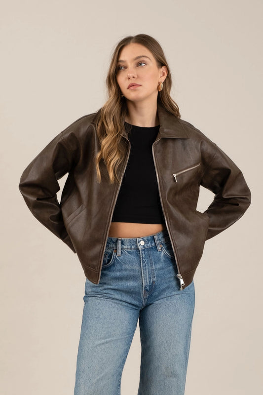 Vintage Espresso Bomber Jacket