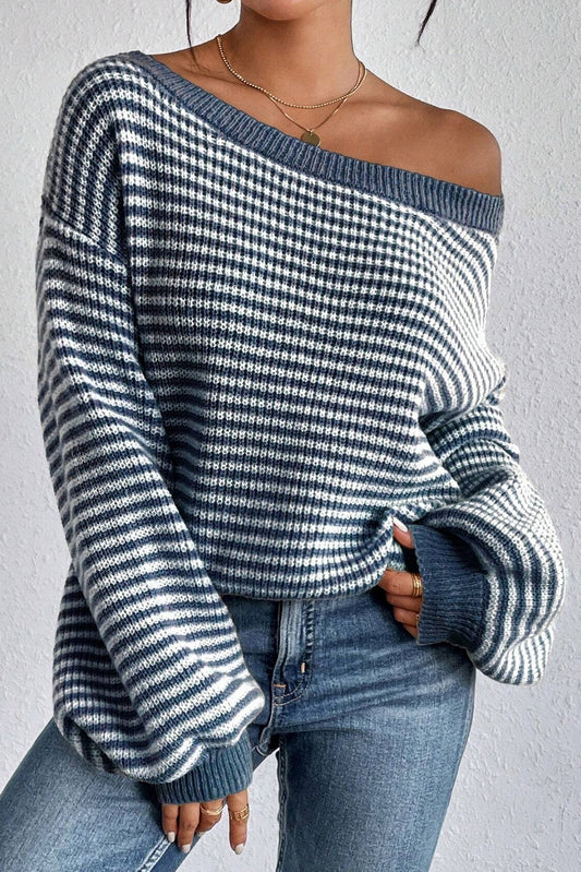 Blue Horizon Off-The-Shoulder Sweater